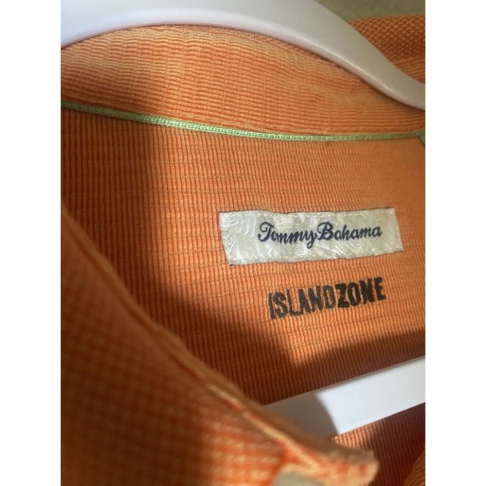 Tommy Bahama IslandZone Mens Large Orange Short Sleeve Textured Polo Shirt - Picture 4 of 5
